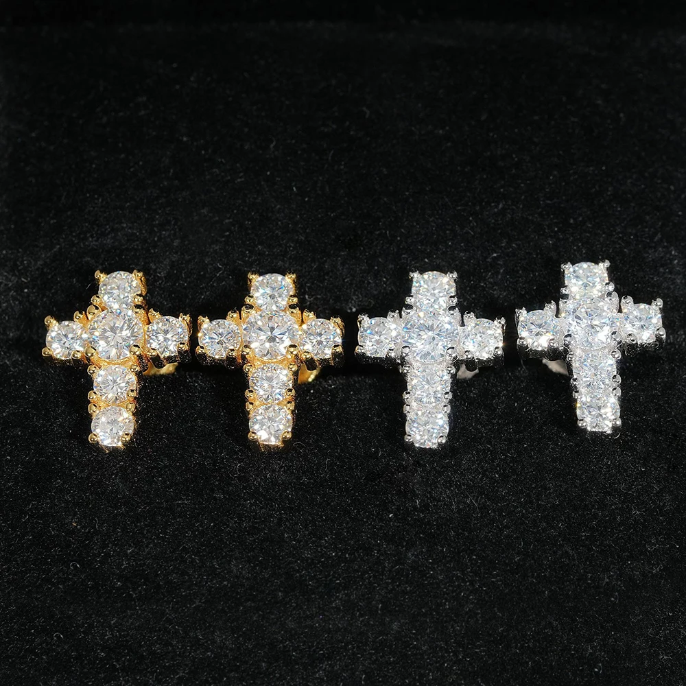ICEBLING New Moissanite Cross Earrings For Women Pass Diamonds Tester S925 Silver Ear Studs Hip Hop Jewelry With GRA