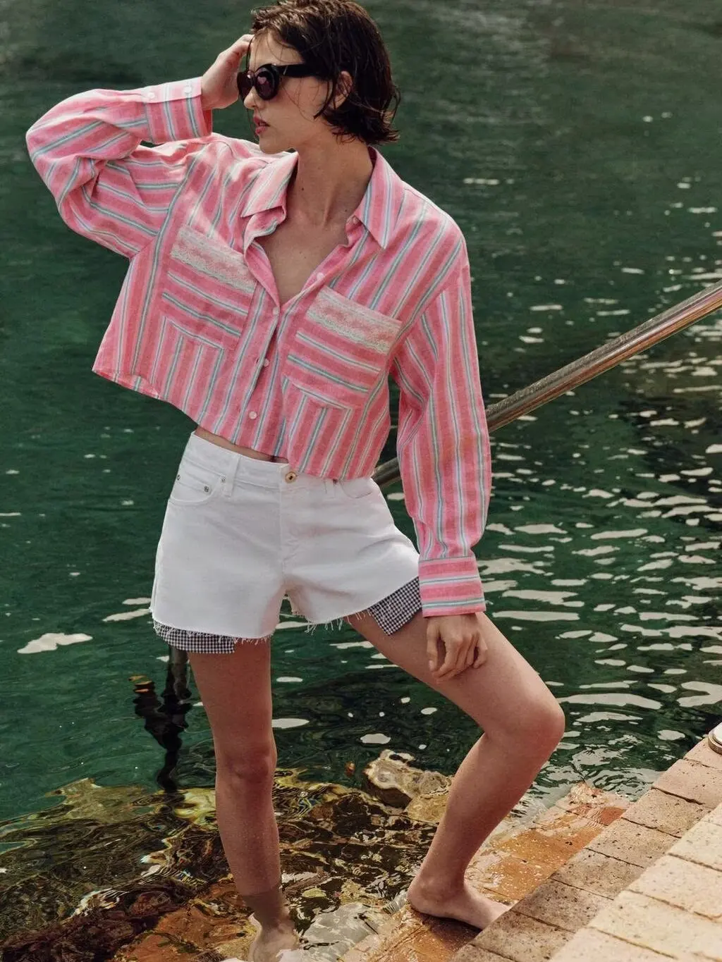 

Spring New Arrival Women's Shirt Long Sleeve Turn-down Collar Lace Detail Striped Short Coat Casual Style Standard Fit