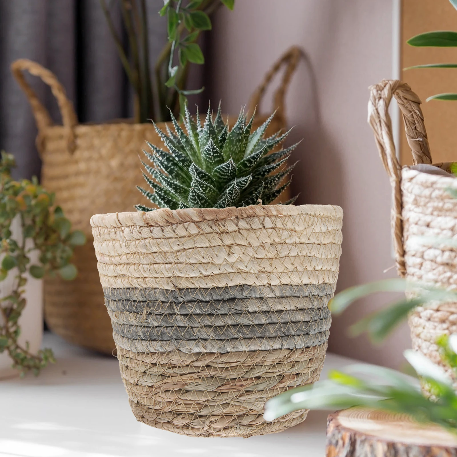 

2Pcs Decorative Woven Baskets Premium Material Flower Pots for Garden Balcony Living Room Bedroom Corridor Decoration