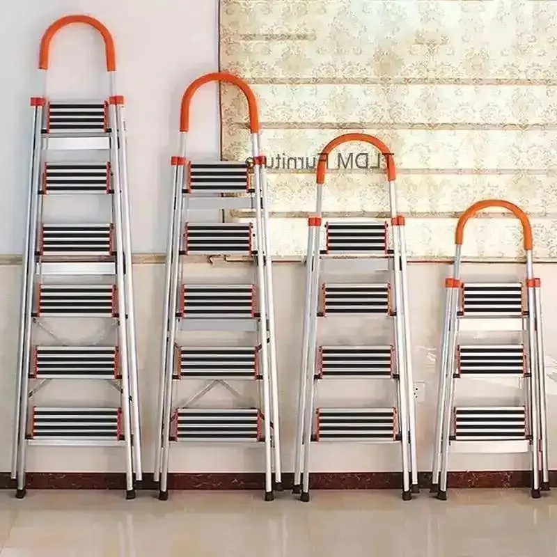 Indoor Modern Folding Aluminum Ladder Telescopic Portable Step Stools Home Stairs Kitchen Multi-function Herringbone Step Ladder