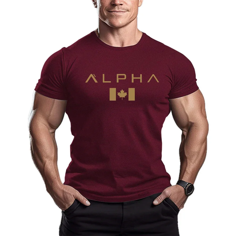 Men\'s Summer Maple leaves T-shirt Gym Man Letter Printing Short Sleeve Sports Fitness Quick Drying Casual Top Oversized Clothing