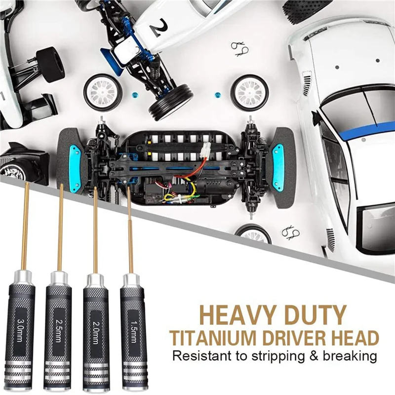 AS96-8 Pcs 1.5 / 2.0 / 2.5 / 3.0 Mm Hex Screwdriver Set Titanium Hex Wrench Tool Set For Multi-Axis FPV RC Tool