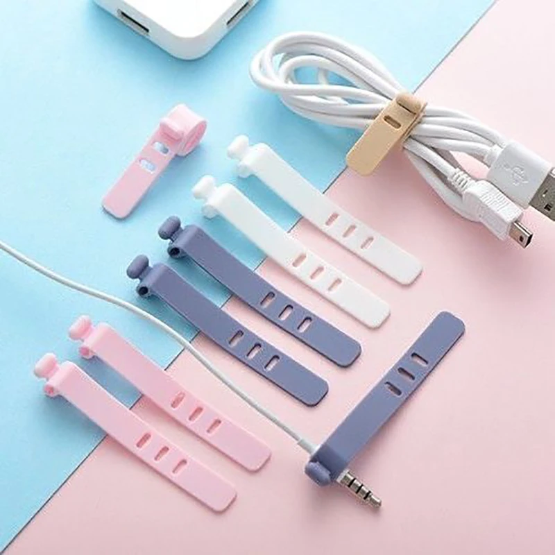 Charging Cable Organizer 10PCS Winder Silicone Data Line Winder Strap Earphone Cable Storage Strap 5 Hole Line Storge Holder