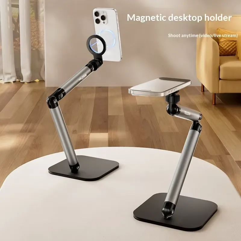 High Quality Magnetic Desktop Mobile Phone Stand Live Streaming Adjustable Desk Holder for Online Course Folding Overhead