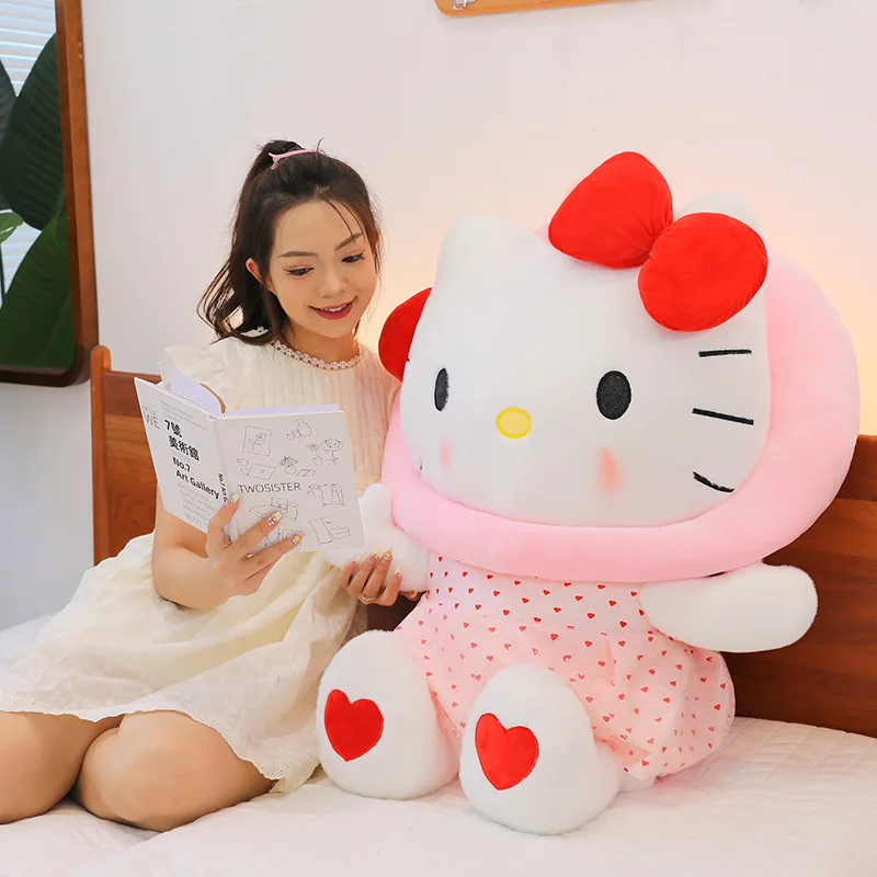 40cm Sanrio Peach Heart Kuromi Cat and Peach Heart KT Cat Plush Toy Children's Companion Love Kuromi Dolls Girl Gift