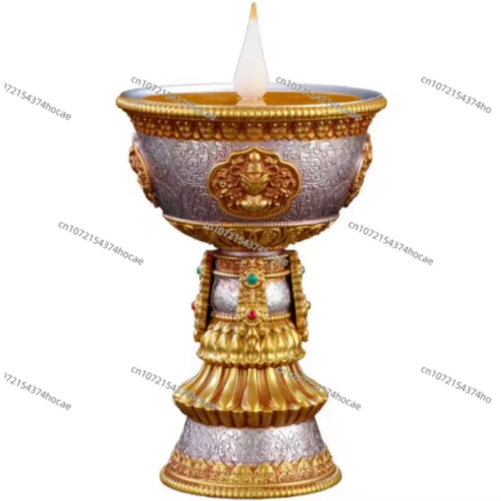 Dual Use Rechargeable Plug LED Tibetan Butter Lamp Electronic Buddha Eternal Light Candle Holder Home Altar Decor Ornament