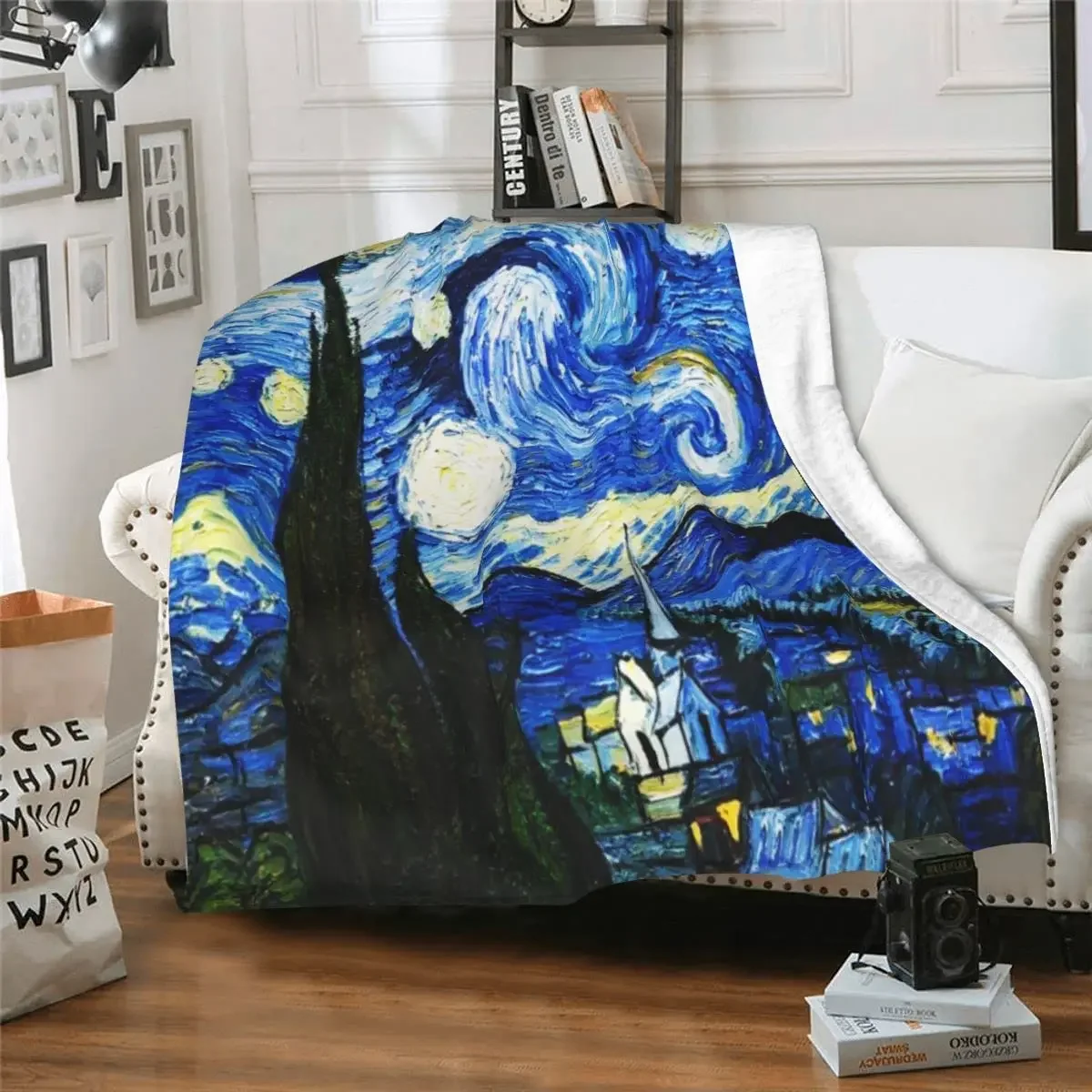 Van Gogh The Starry Night Flannel Throw Blanket Soft Cozy Warm Bed Blanket All Season Blanket for Couch Bed Sofa Fall Nap Travel