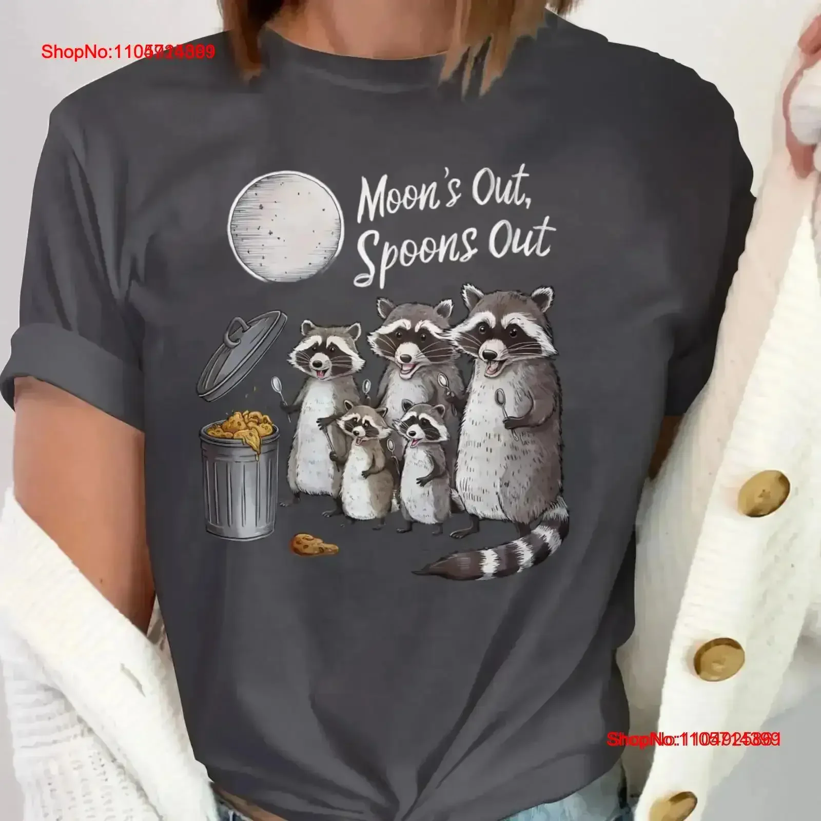 Funny Raccoon Family T Shirt Moon's Out Spoons Cute Trash Panda Humorous Animal Adorable Raccoons vintage Washed fashion homme