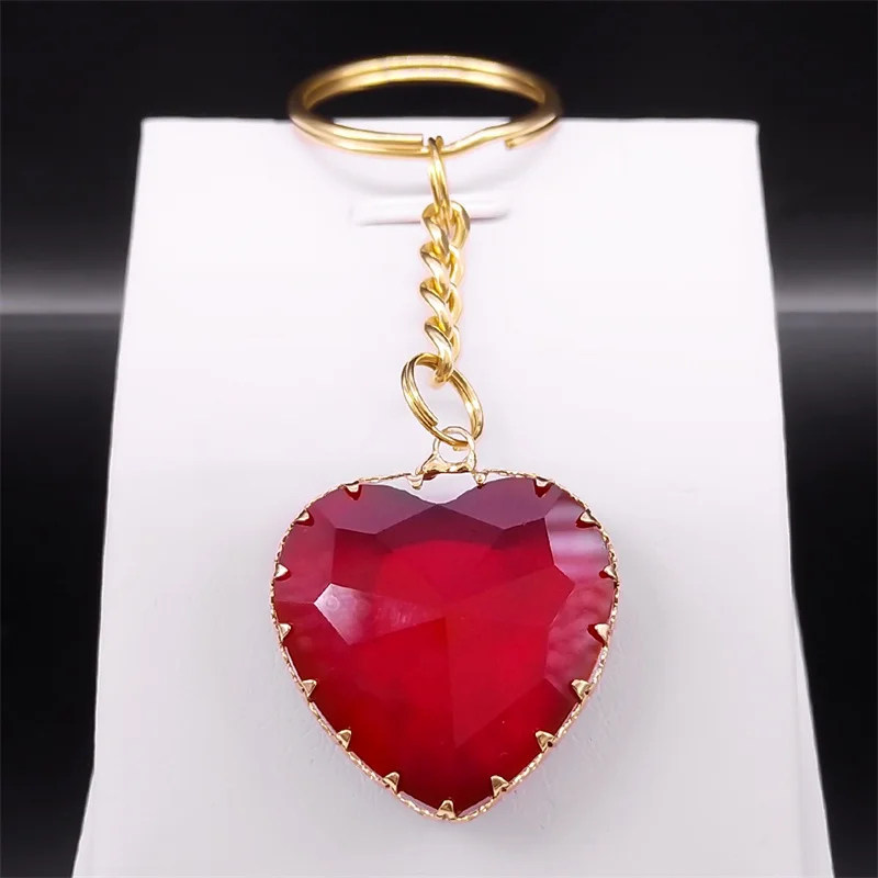 Goth Red Heart Crystal Key Chain Holder for Women Men Stainless Steel Keyring Car Bag Accessories Jewelry Gift For Lovers KXS04