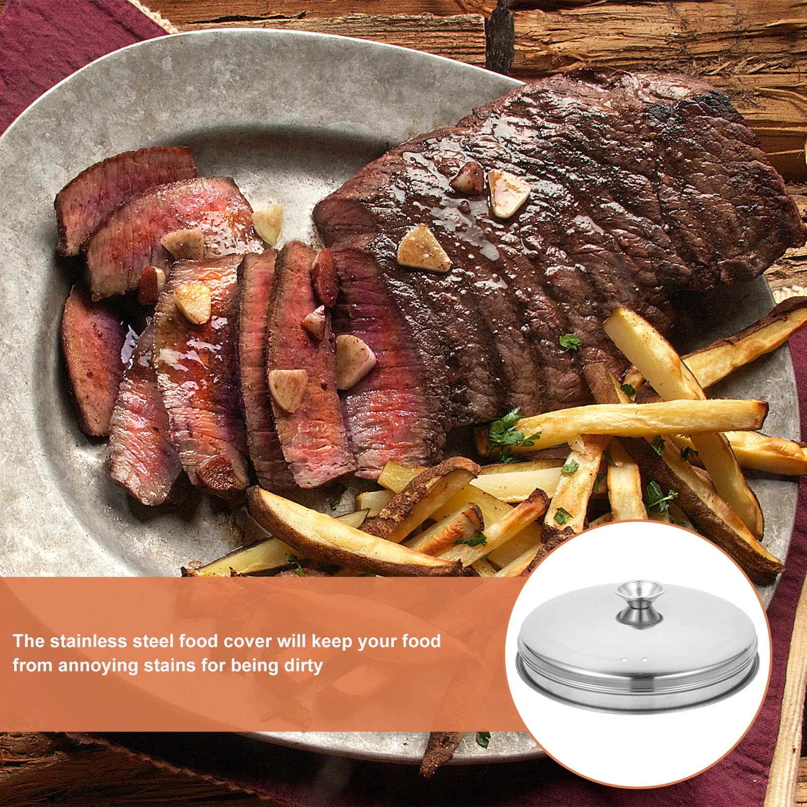 

Stainless Steel Steak Cover Food Protective Lid Kitchen Supply Cheese Melting Dome Steamer Lid Food Serving Cover