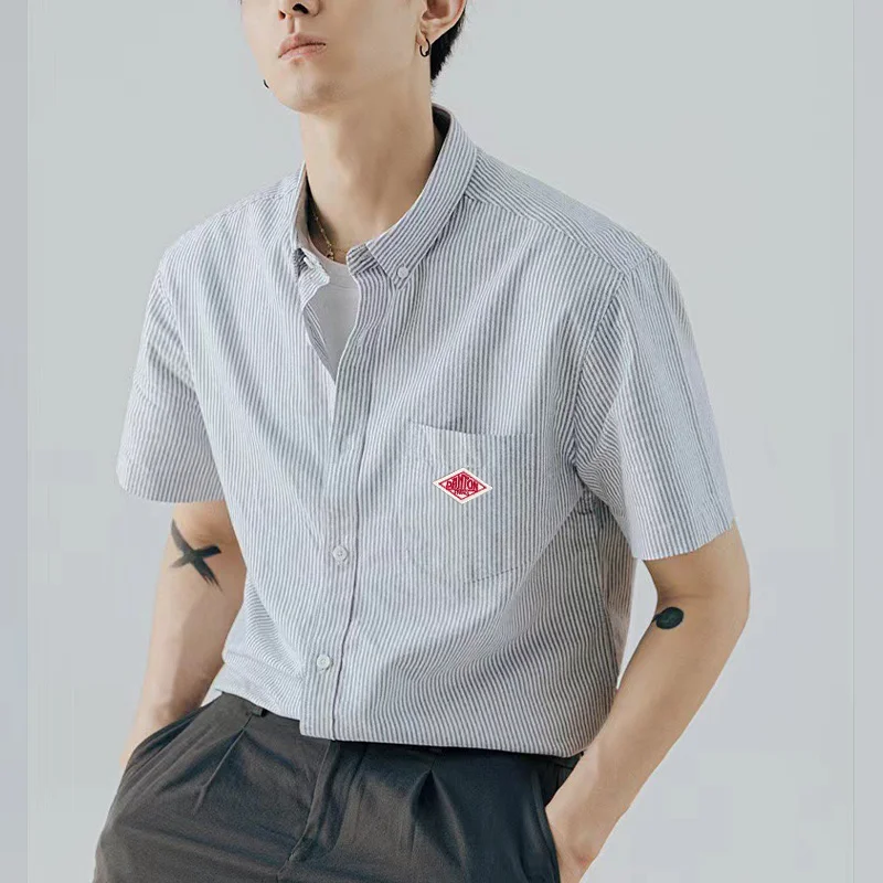 Men and Women's Cotton Fashion Brand Embroidery Turn-Down Collar T-Shirt Simple Pocket Short Sleeve Orders Exported to Japanese