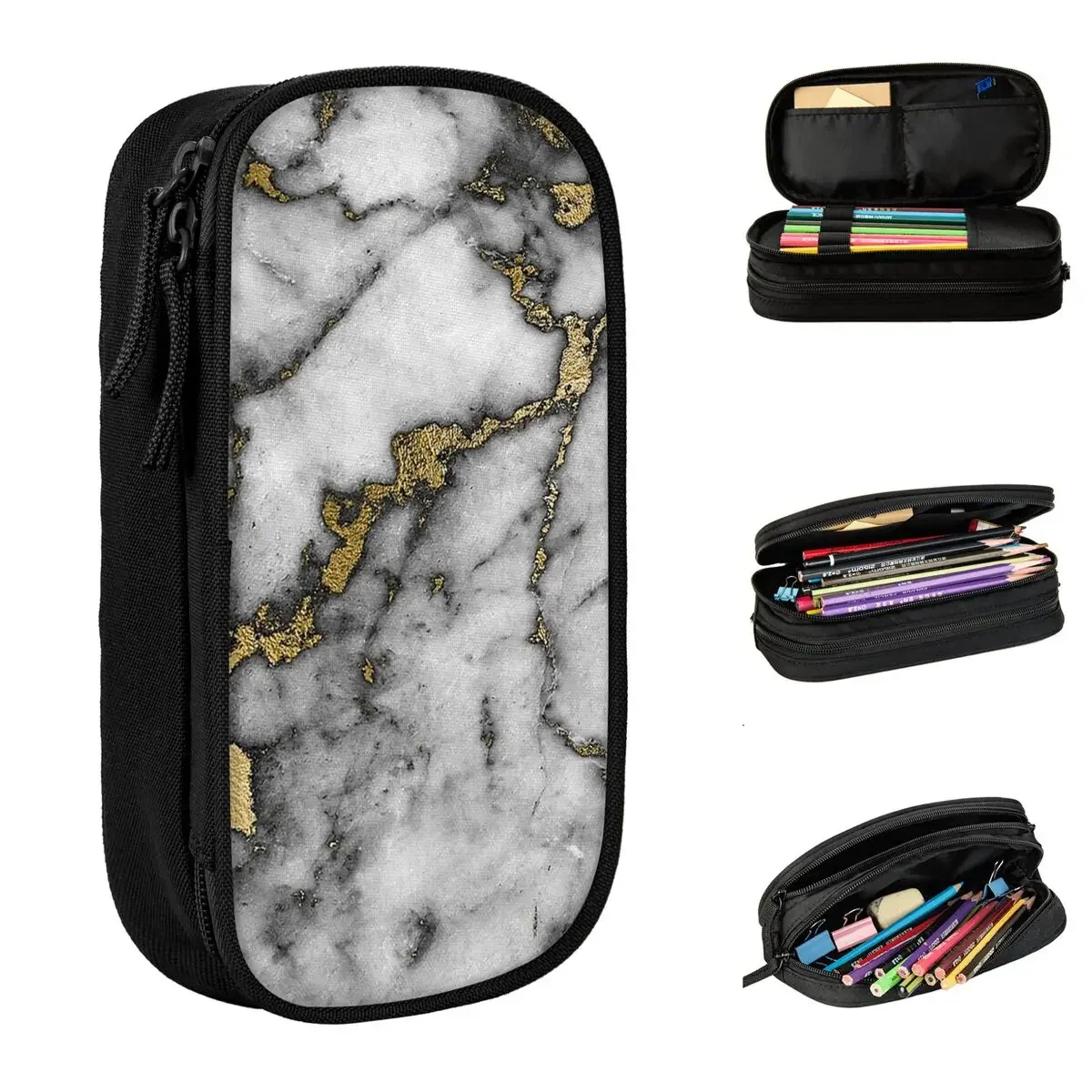 

Grey Marble Gold Streaks Pencil Case Creative Pen Bag Student Big Capacity Students School Gift Pencil Box