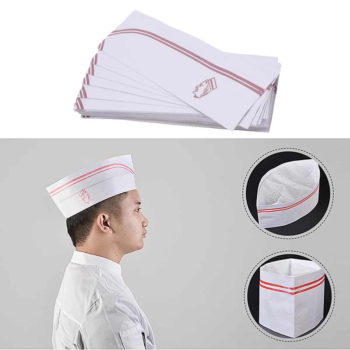 50pcs Disposable Chef Hats Lightweight Headgear Simple Kitchen Accessories for Cooks Red