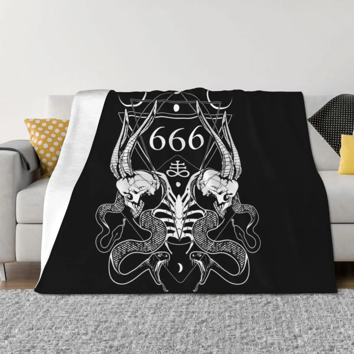 

666 with some skulls, serpents and Leviathan cross Throw Blanket valentine gift ideas Plush for sofa Summer Blankets