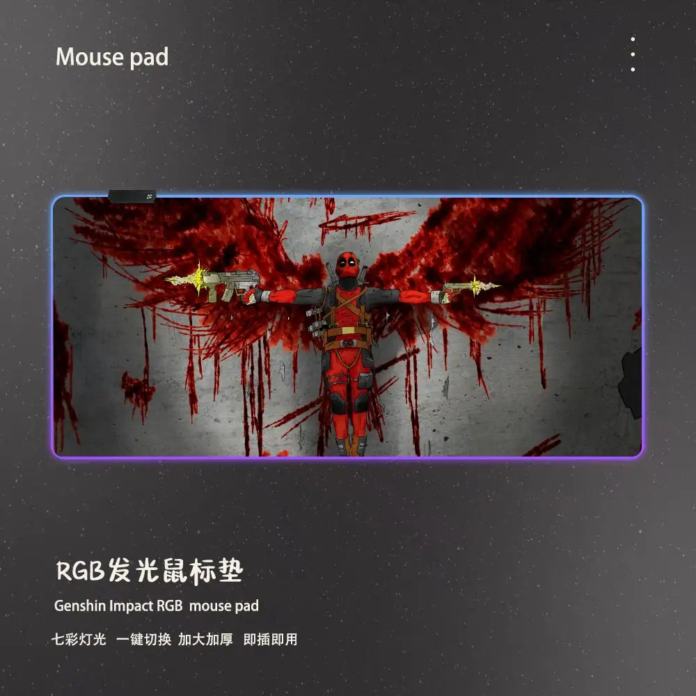 Deadpool Mouse Pad Game Player RGB Pc Gamer Boys like PS5 Keyboard LED Glowing mause pad Mats Rubber