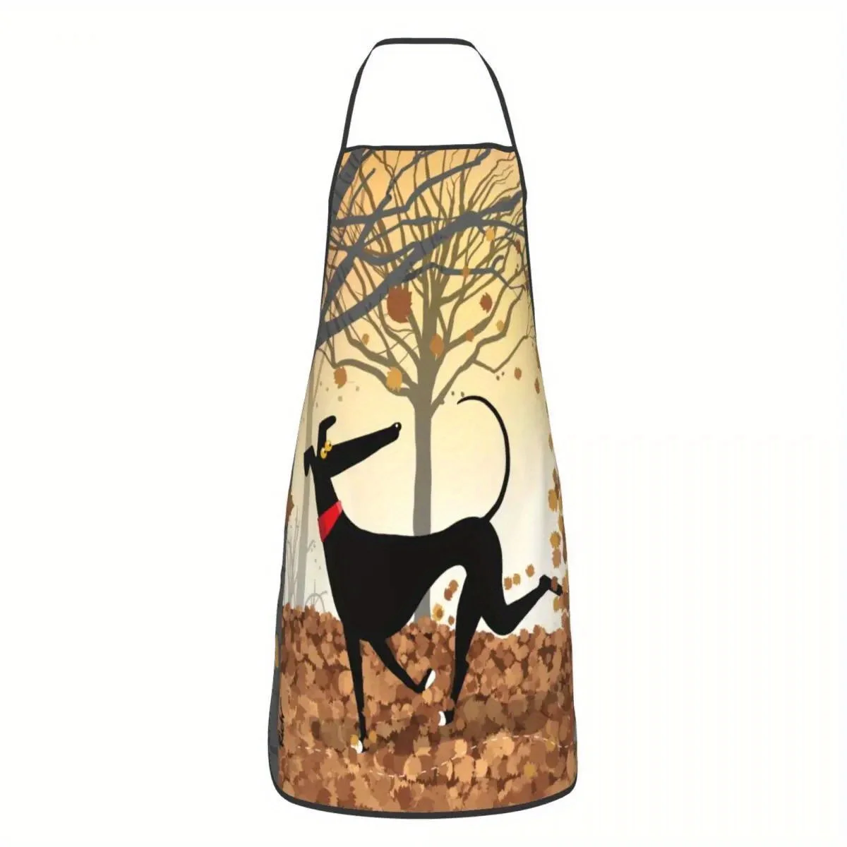 

1pc Autumn Hound Greyhound Dog Apron Durable Polyester Kitchen Apron with Whippet Cartoon Pattern, Fall Leaves