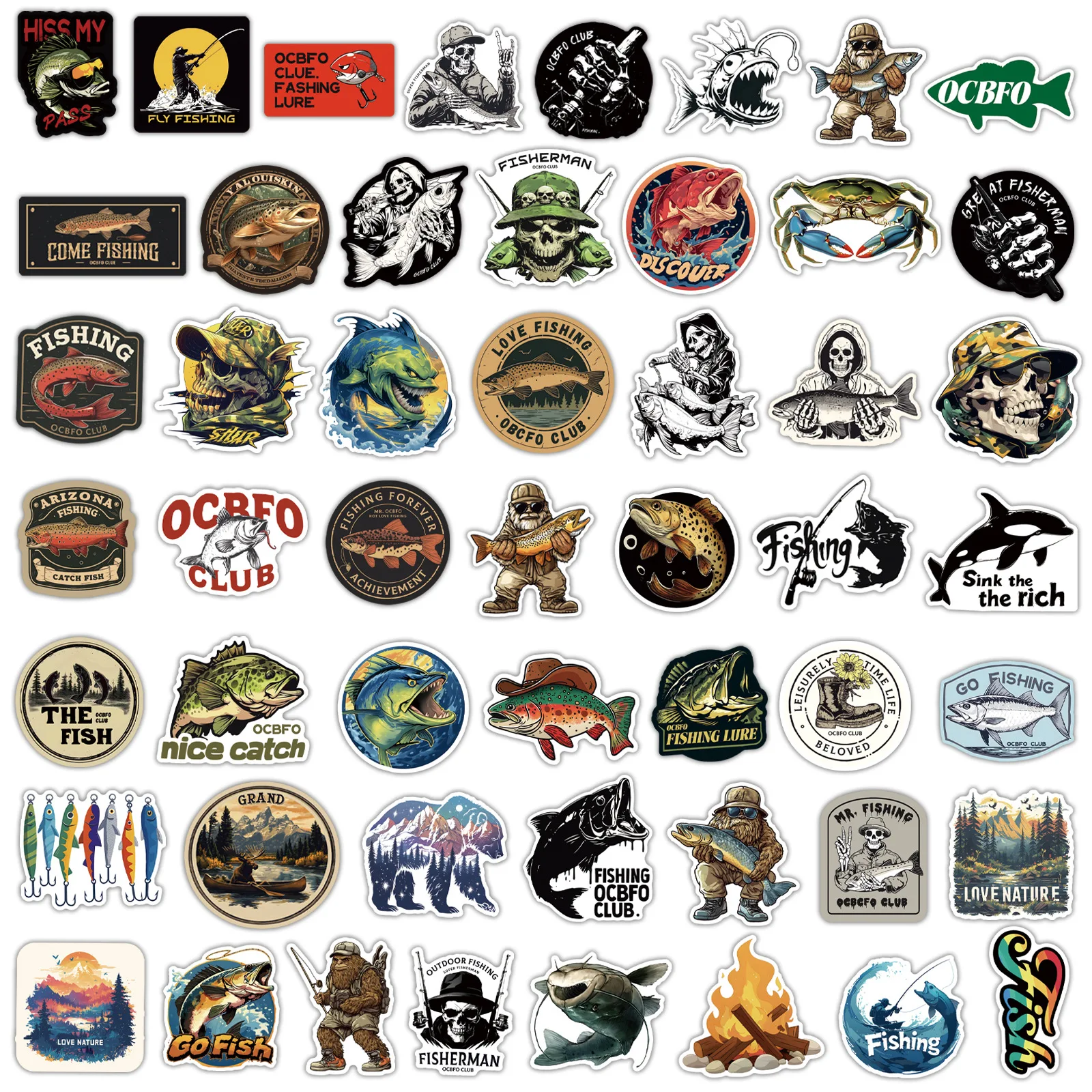 10/50 pezzi adesivi graffiti impermeabili freddi personalizzati da pesca decorazione valigia fai da te custodia per telefono notebook decalcomania tazza d'acqua