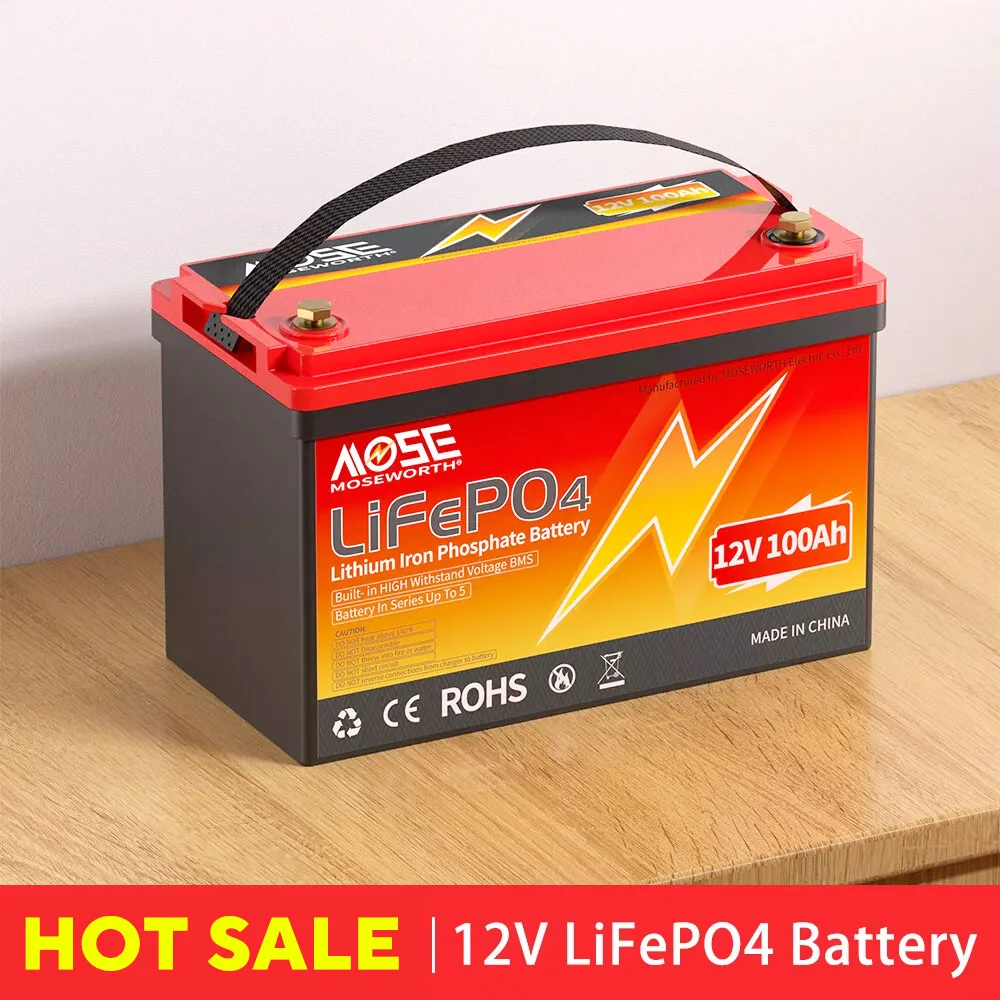 EU Stocks LiFePO4 Rechargeable Battery 12V 24V 100Ah 200Ah 300Ah Built-in BMS 6000+ Cycle For Golf Carts Marine Trolling Motor