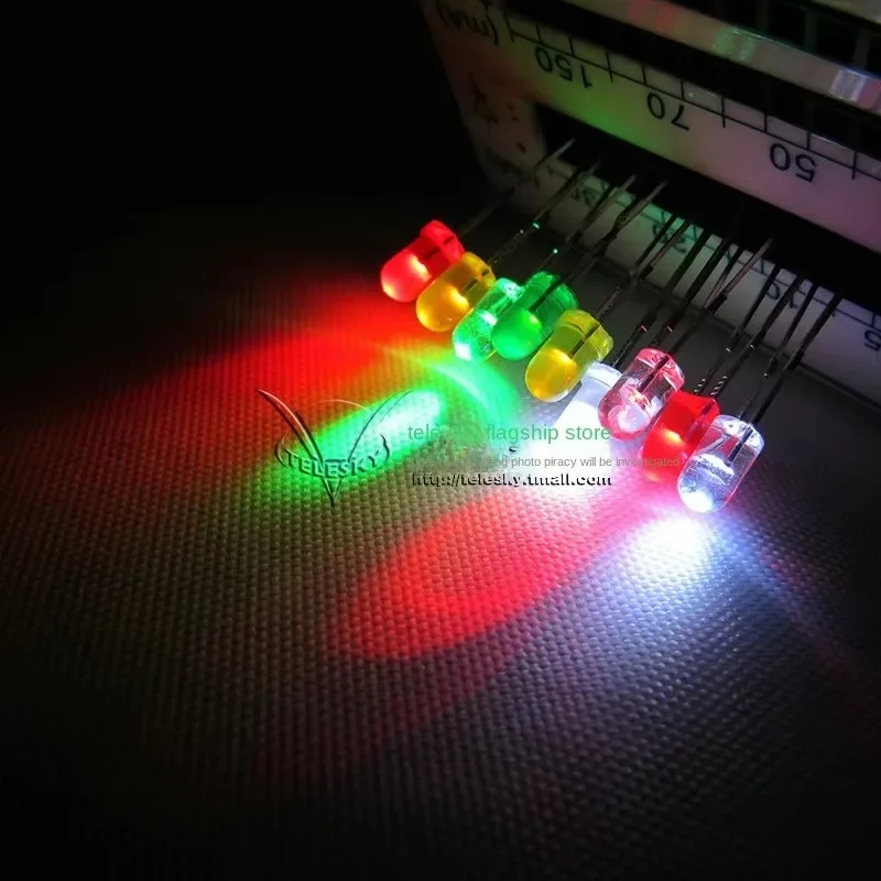 50PCS 3mm Light Emitting Diode LED Bead High Brightness White Red Yellow Blue Green Anode Seven Color Red Hair Small Light Bulb