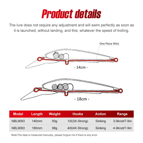 Imagen 2 del producto NOEBY-señuelo de pesca de pececillo que se hunde, 140mm, 50g, 180mm, 98g, cebos artificiales, Wobblers de agua salada para lubina, aparejos de pesca