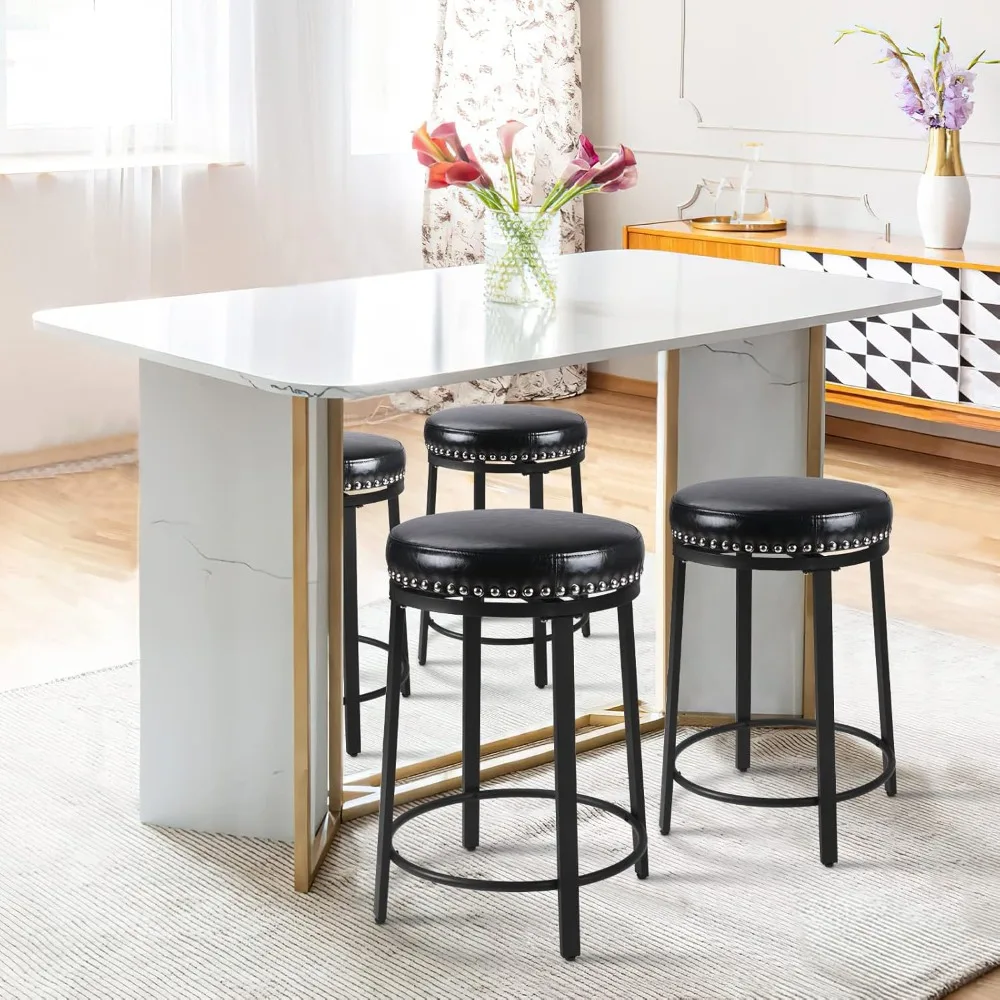 Swivel Bar Stools Set of 2, Counter Height Bar Stools, 24 Inch Swivel Counter Stools with Soft Cushion & Metal Frame