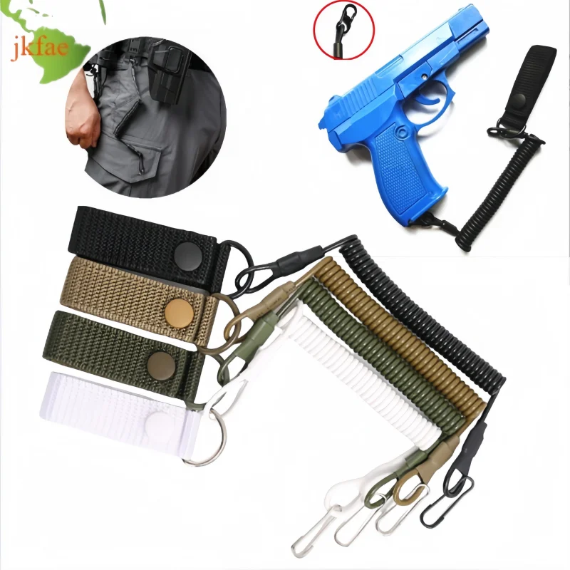 

Тактический анти-потерянный эластичный ремешок, уличный пружинный ремень безопасности, веревка для пистолета, брелок для ключей, цепочка, фонарик, охотничьи аксессуары