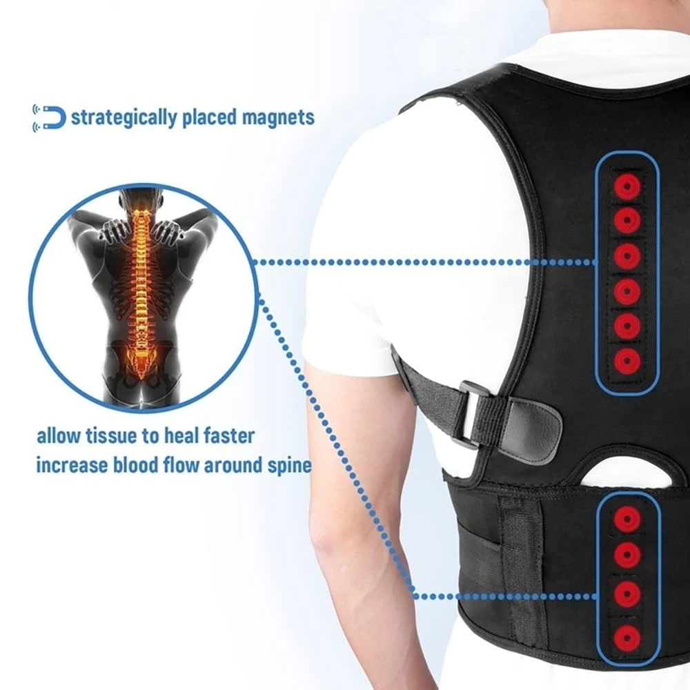 Thoracic Back Brace Posture Corrector-Magnetic Support for Neck Shoulder Upper and Lower Back Pain Relief -Fully Adjustable Belt