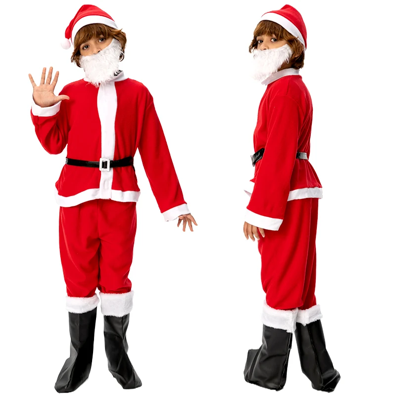 فستان عيد الميلاد أزياء تنكرية سانتا كلوز زي الملابس الزي مجموعة / السراويل قمم قبعة حزام للأولاد