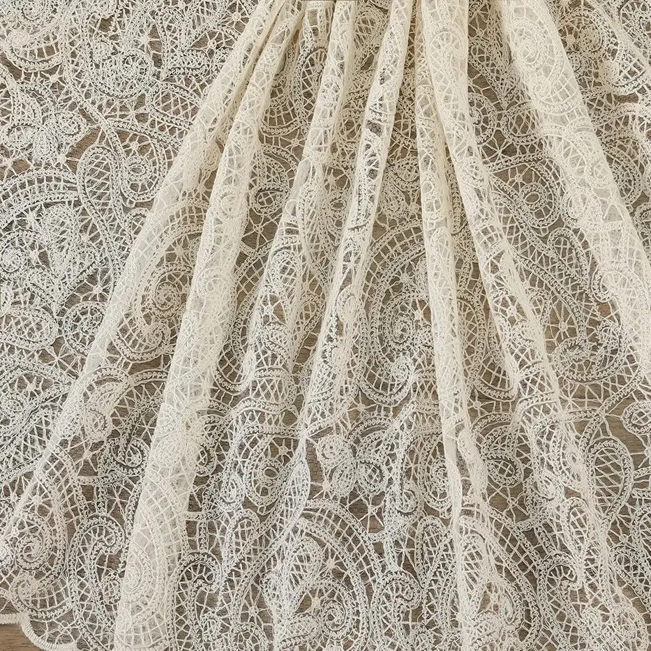 High quality water-soluble cotton thread mesh floral embroidery fabric diamond embroidery lace fabric full material 130cm width view 3