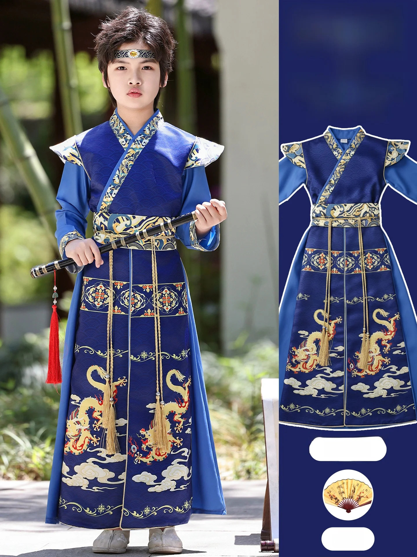 

Детская одежда Ele Hanfu для мальчиков, костюм в стиле Тан для детского сада, полиэстер, новая зимняя коллекция 2025 года