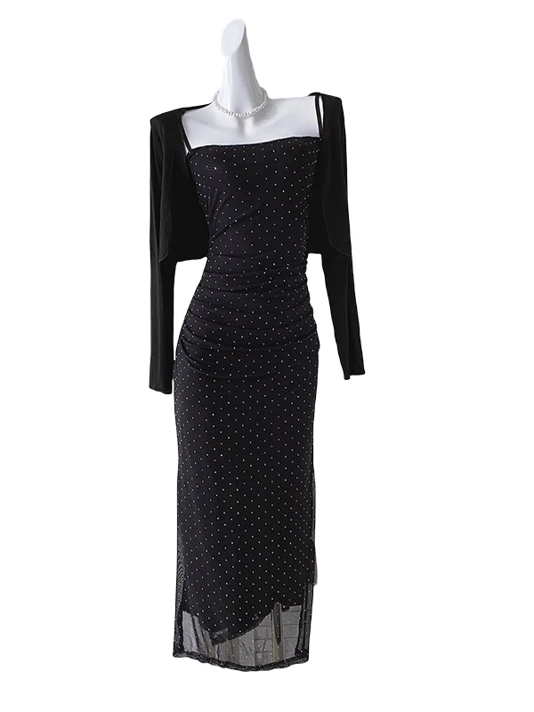 Slim Fit Zomer Nieuwe Sle Dames Dr Diamond Heat Treaent Dun Model Lange Dr Koreaanse Sle Pendelen Hoge Taille Parel Em...