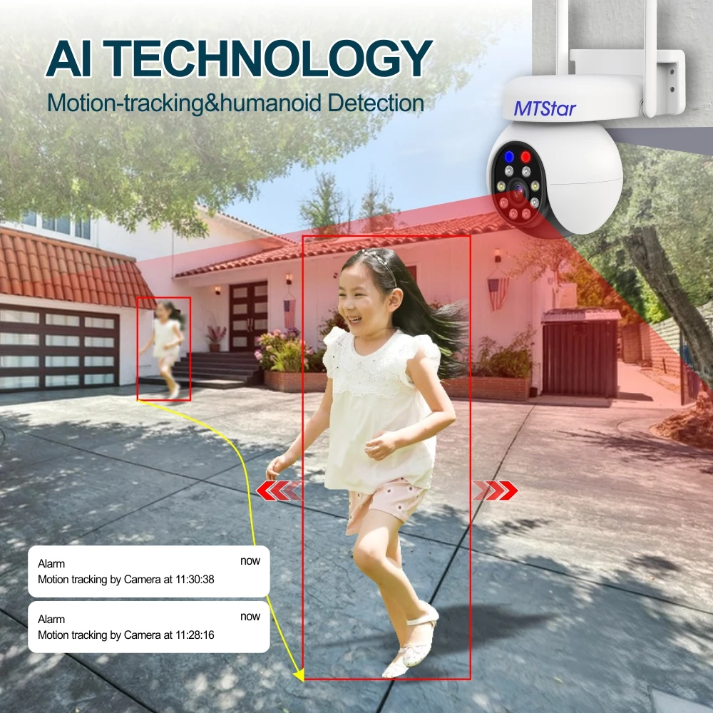MTStar Brand 5MP Wireless Camera With Red And Blue Light Alarms Supports Two-way Voice Support Human-shaped Tracking