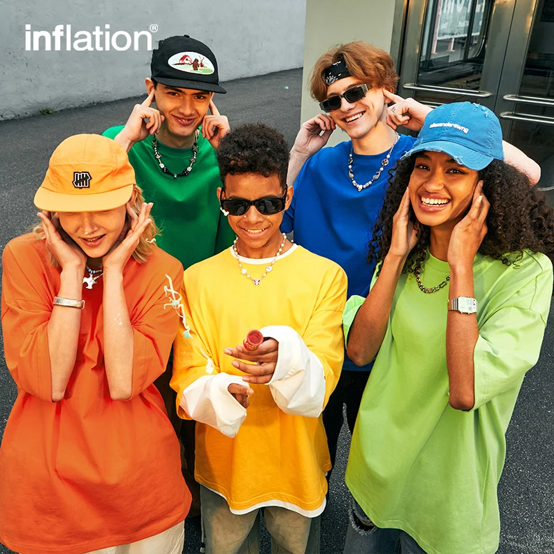 INFLATION Multicolors Cotton Tees Unisex Minimalist Basic Short Sleeve T-shirts Mens Oversized Tops