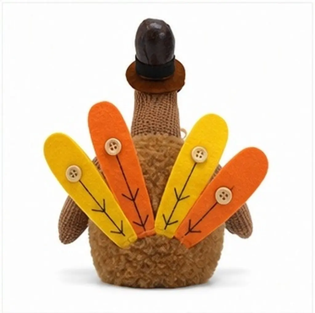 Thanksgiving Turkey Decoration – Handmade Soft Fabric Tabletop Centerpiece for Fall Harvest Home Decor