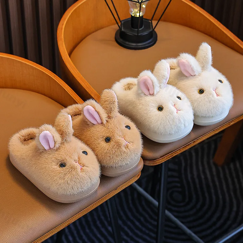 

Winter Children Slippers Cute Cartoon Rabbit 2025 New Cotton Slippers Warm Comfortable Indoor Plush Floor Fluffy Home Slippers