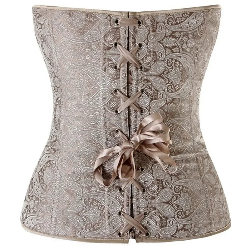 Victorian Corset Top Women Vintage Bustier Lace up Boned Shapewear Gothic Fashion Jacquard Overbust Corselet Gold