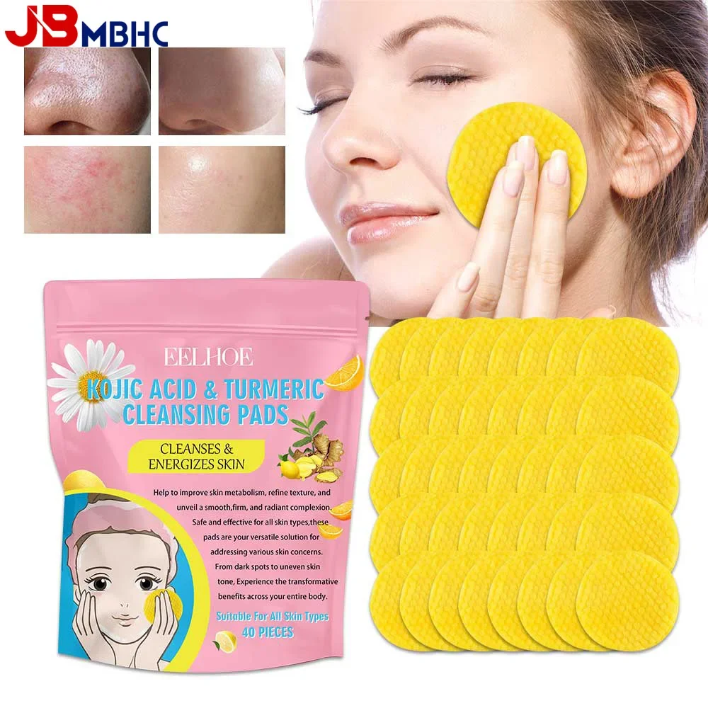 40/80/120/200PCS Turmeric Kojic Acid Exfoliating Cleansing Pads Fades Dark Spots Exfoliates Skin Pads Facial Cleaning Sponge Pad