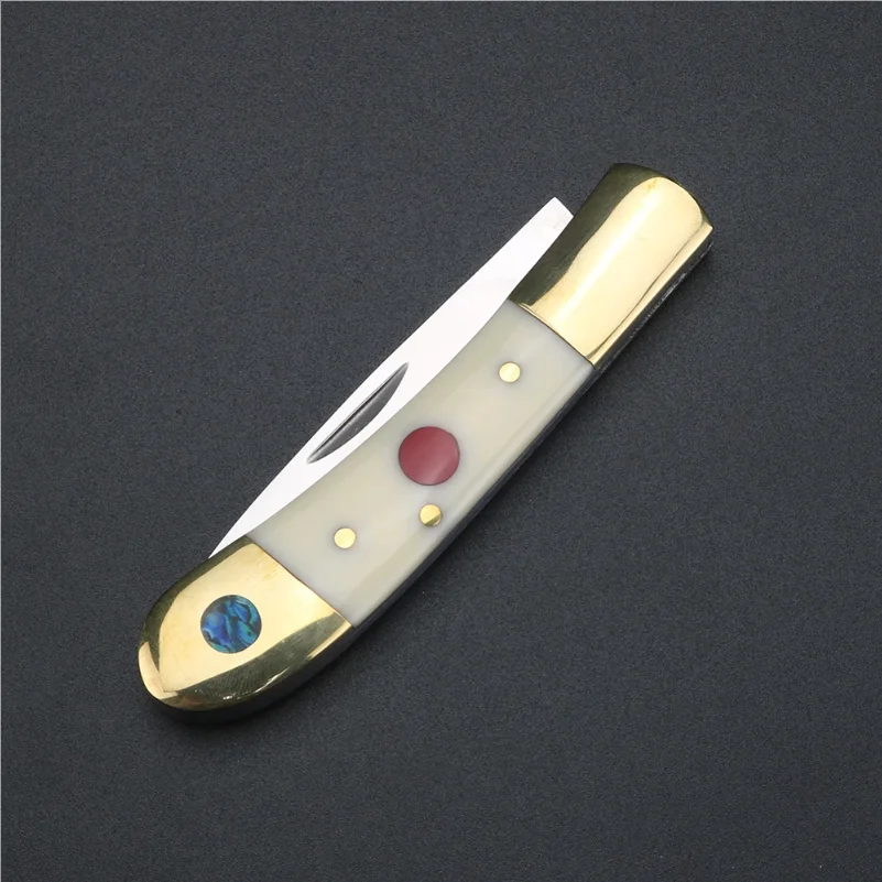 Brass beef bone handle folding knife, 9cr18 stainless steel fruit knife. Exquisite pocket knife, perfect gift view 5