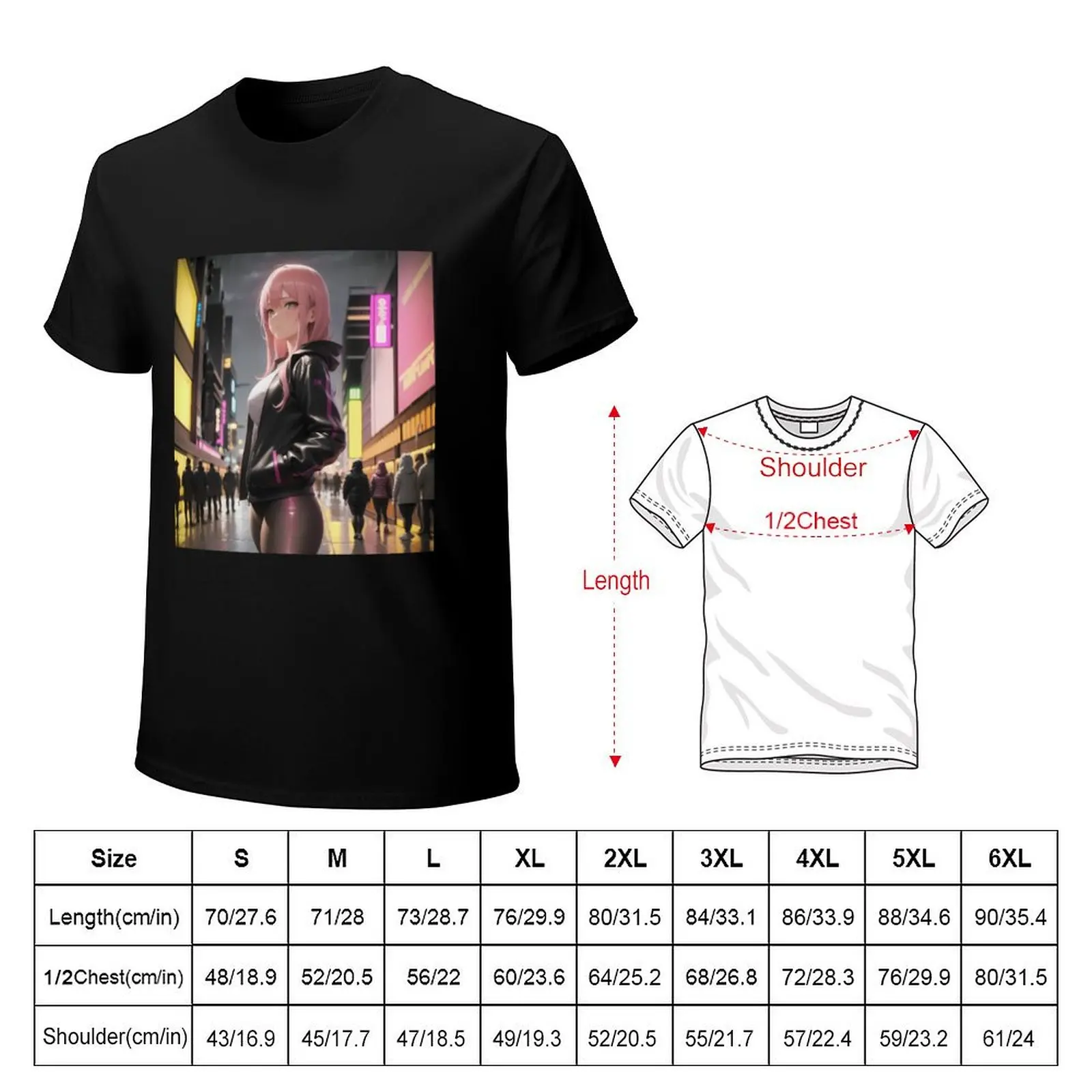 Pretty Skinny Pink Haired Anime Girl In The City After Rain T-Shirt oversized tees cotton graphic tees graphic shirts shirts men