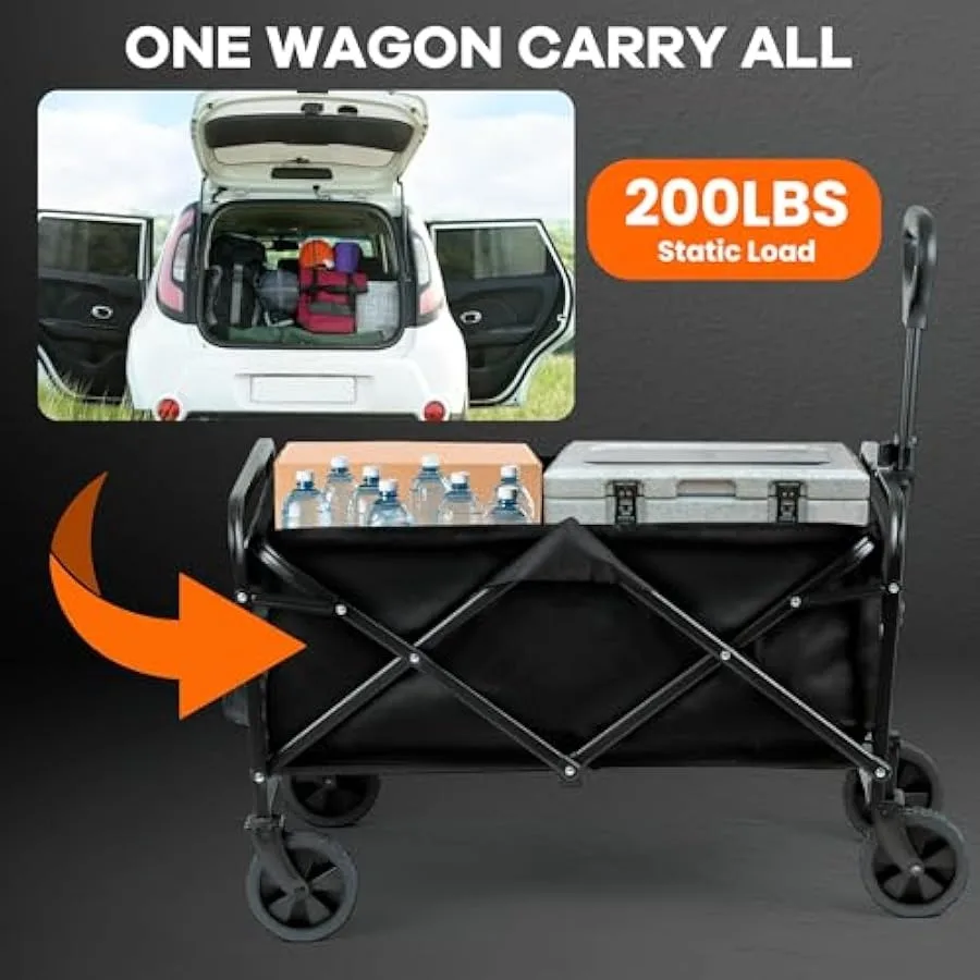 Befrima Heavy Duty Collapsible Wagon Cart - Multi-Functional Shopping and Camping Utility Cart with 4 Wheels Foldable Beach Car