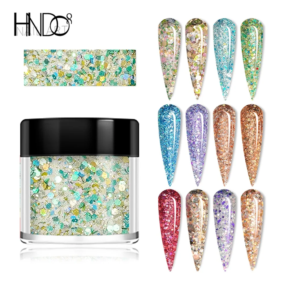 HNDO 12 Colors Sequins Dipping Acrylic Powder Nail Art Decor for Extension Carved DIY Manicure for Professional Pigment Dust