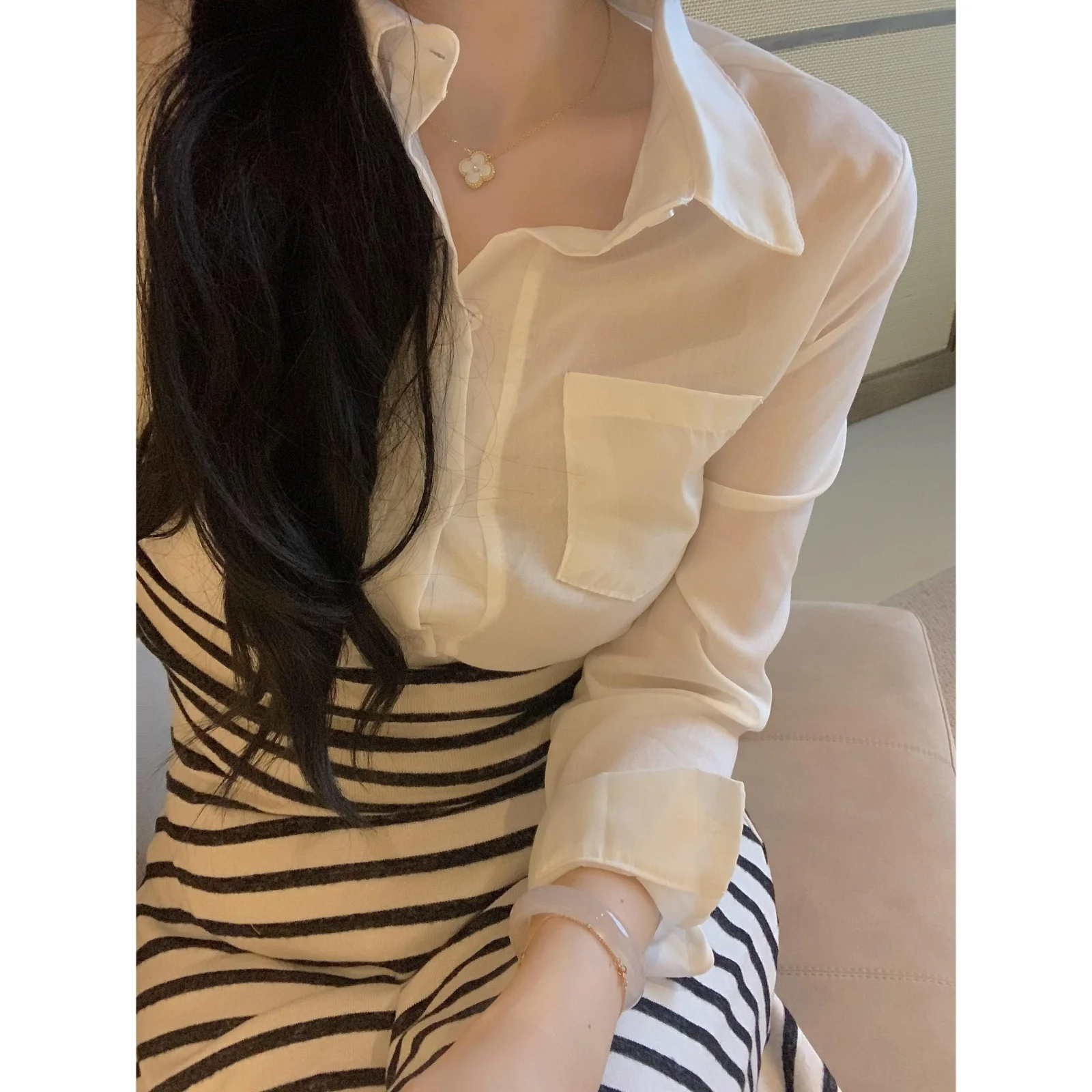 

Блузка Ci South Side 93 nt Faion Slim Fit белого цвета с длинным рукавом, универсальная базовая модель, повседневная, из хлопка и полиэстера