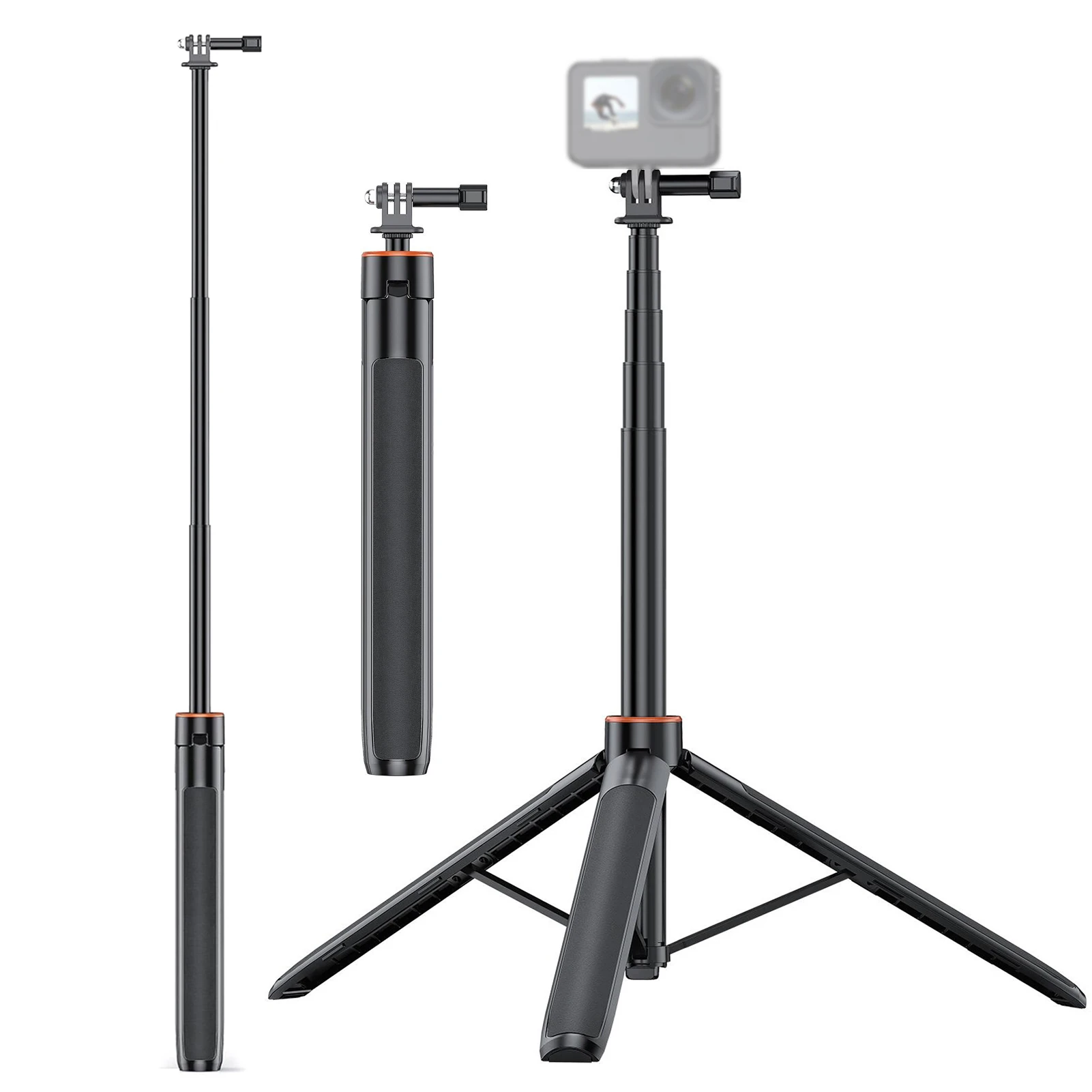 Selfie Stick Tripod for Action Camera 54 Inch Extendable 2-In-1 Aluminum Alloy Stand for Shooting Sports Camera Tripod