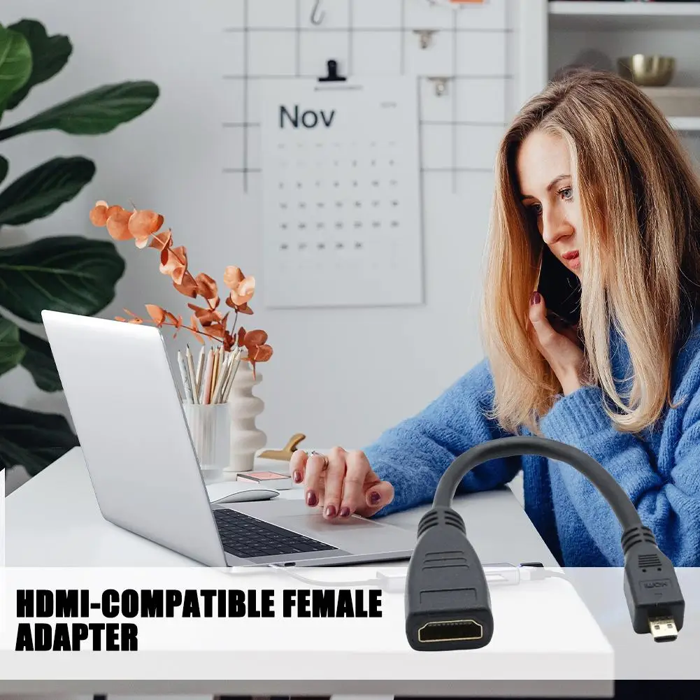 كابل Hdmi متوافق مع مايكرو Hdmi إلى Hdmi كابل محول أنثى يدعم 1080P يتوافق مع إصدار Hdmi 1.4 المعياري