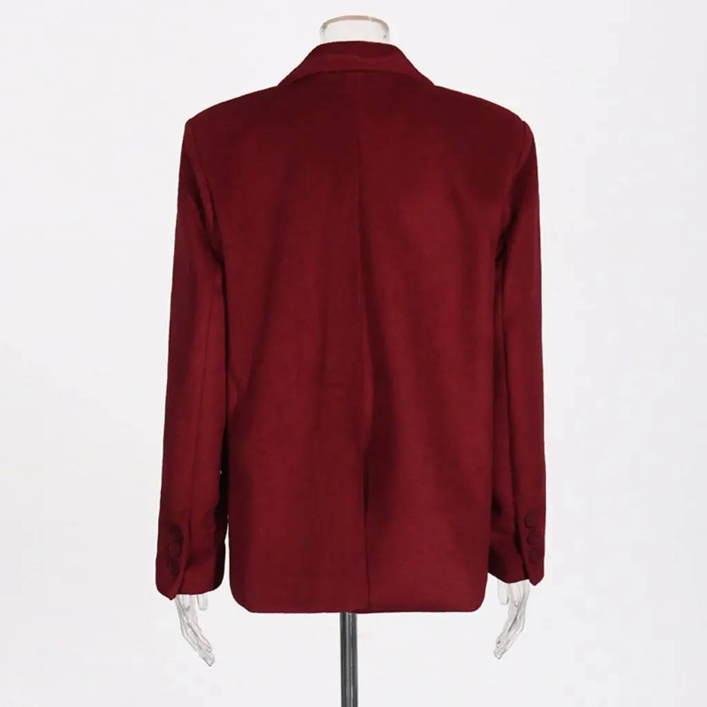 

Women's French Retro High-End Pure Color Woolen Suit Jacket Elegant Straight Versatile Design for Autumn