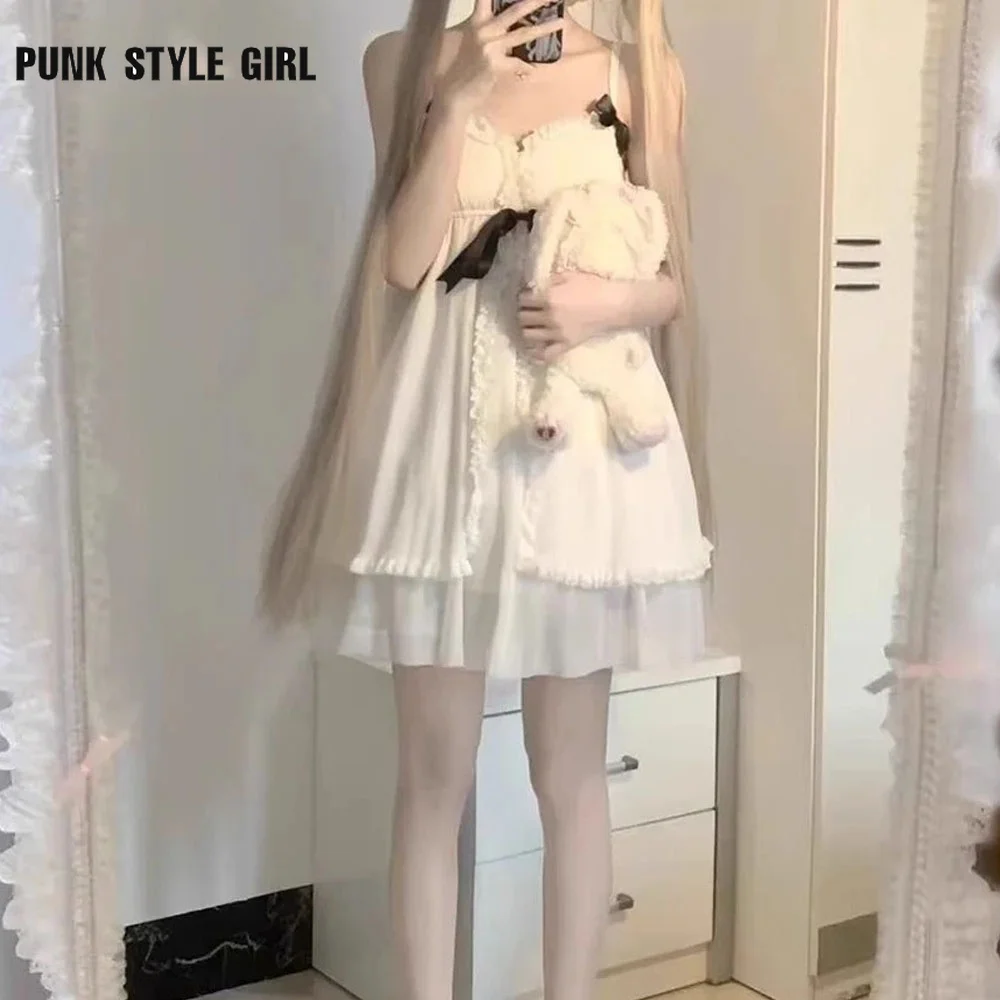 Bianco dolce anime costume cosplay ragazza dolce lolita vestito fionda sexy kawaii pigiama giapponese camicia da notte estiva volant indumenti da letto