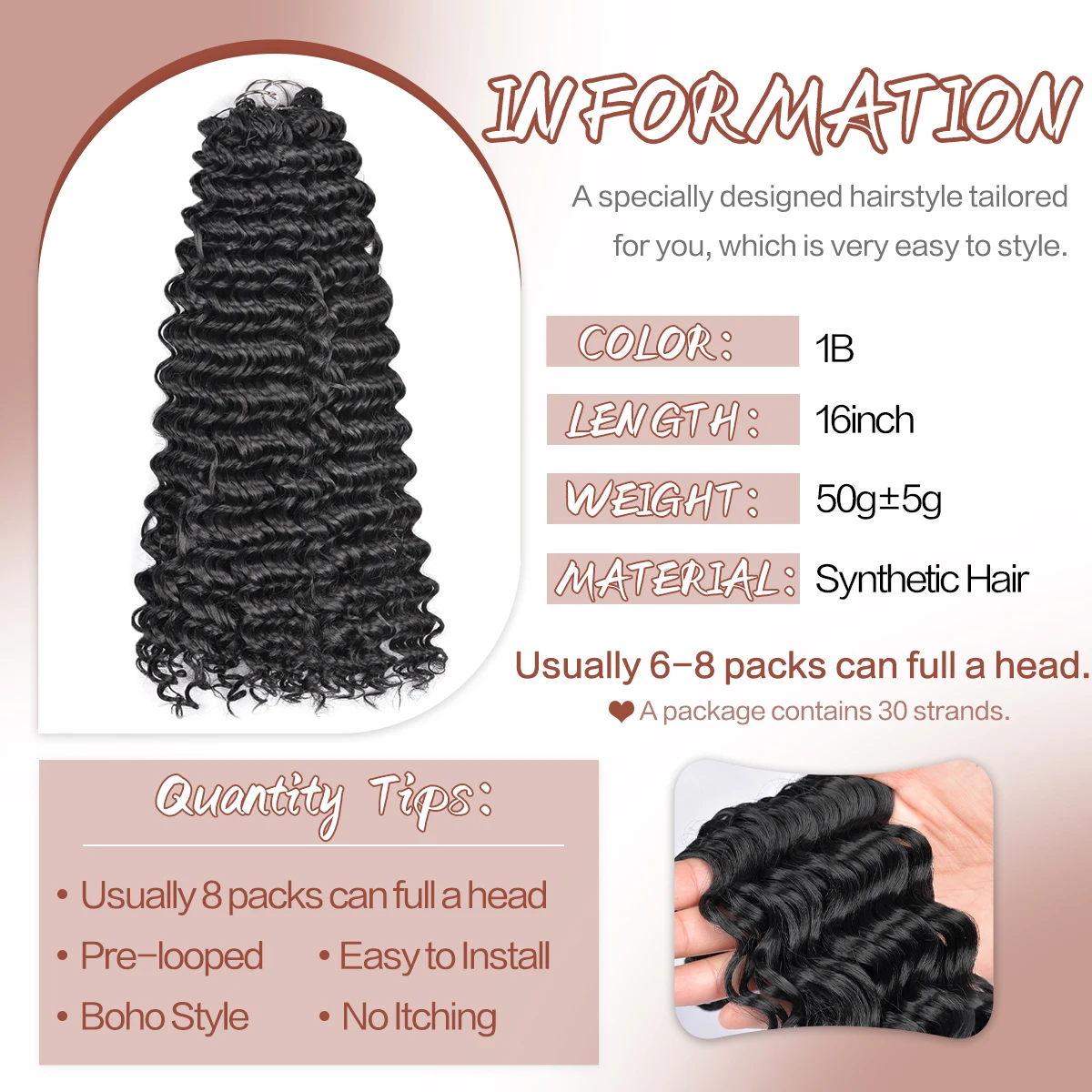 16 Zoll Synthetische Deep Wave – Water Wave Bulk Human Hair For Braiding Bewertung und Preis
