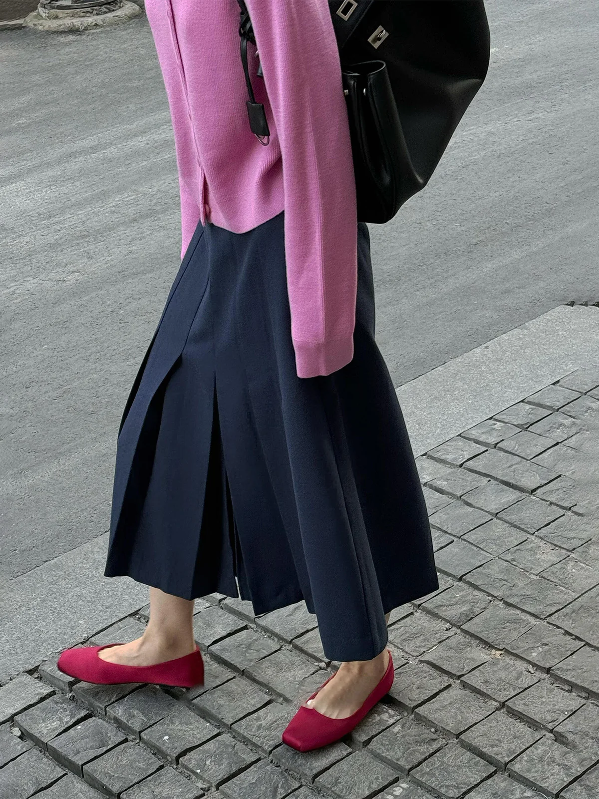 

DesiGar k Blue A-Line Pleated Skirt High Waist Design Sensation Suit Skirt f Body Skirt Early Autumn Clothing Matching