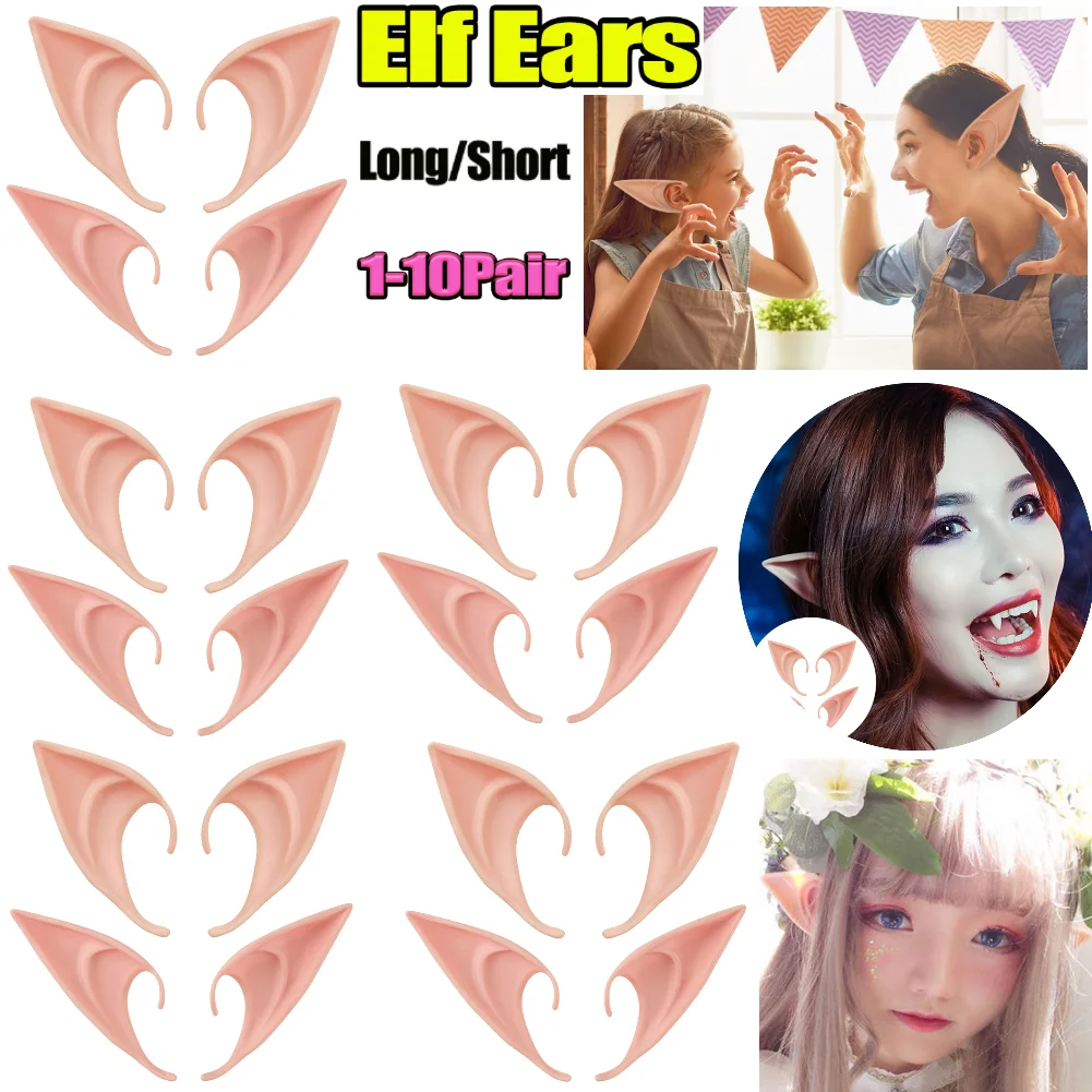 1-10 Pair Elf Ears Costume for Women and Kids Ideal for Halloween Cosplay Vampire and Anime Party