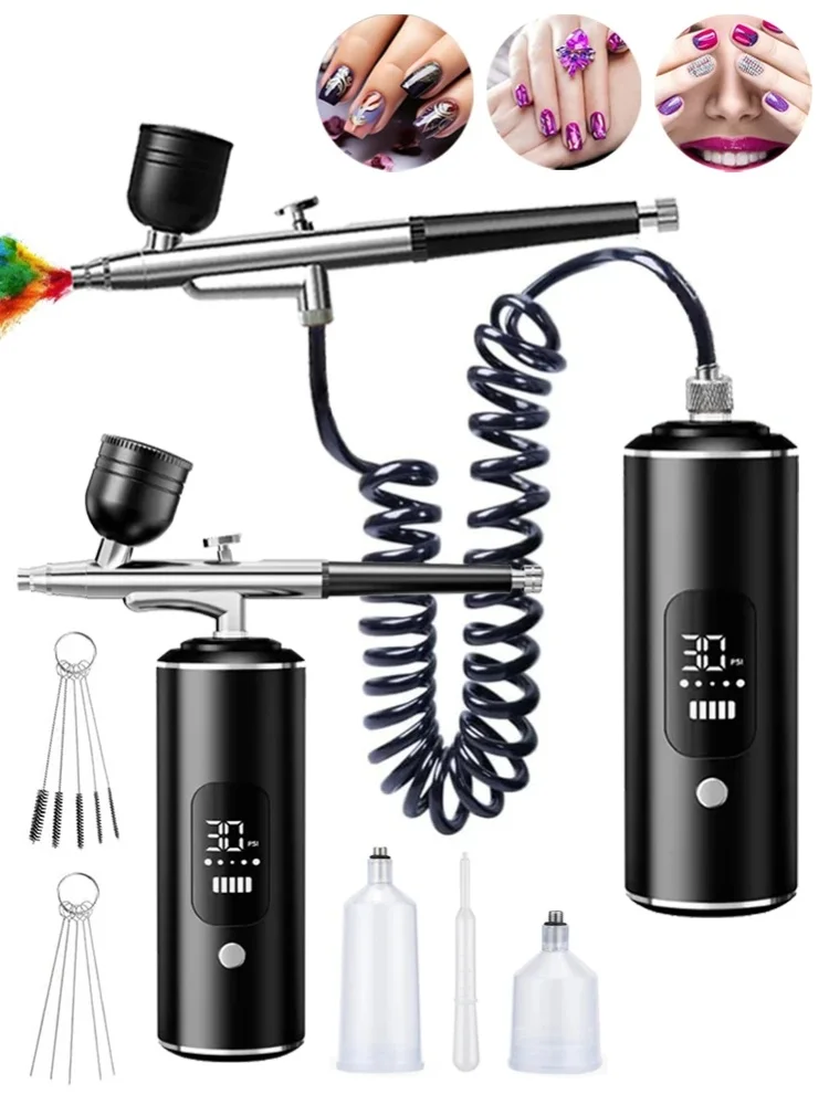 Airbrush-Nagelgerät mit Kompressor, tragbare Airbrush-Maschine für Nagelkunst, Malerei, Bastelarbeiten, Kuchendekoration, Tattoo-Make-up, Hand-Airbrush mit Kompressor-Set
